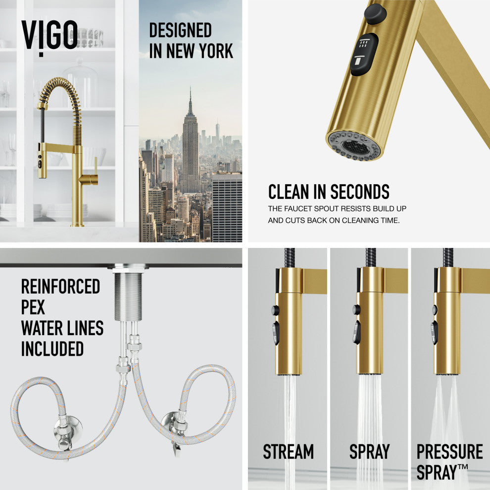 VIGO Edison Pro 20" H Single Handle Pull-Down Sprayer Kitchen Faucet, Matte Brushed Gold