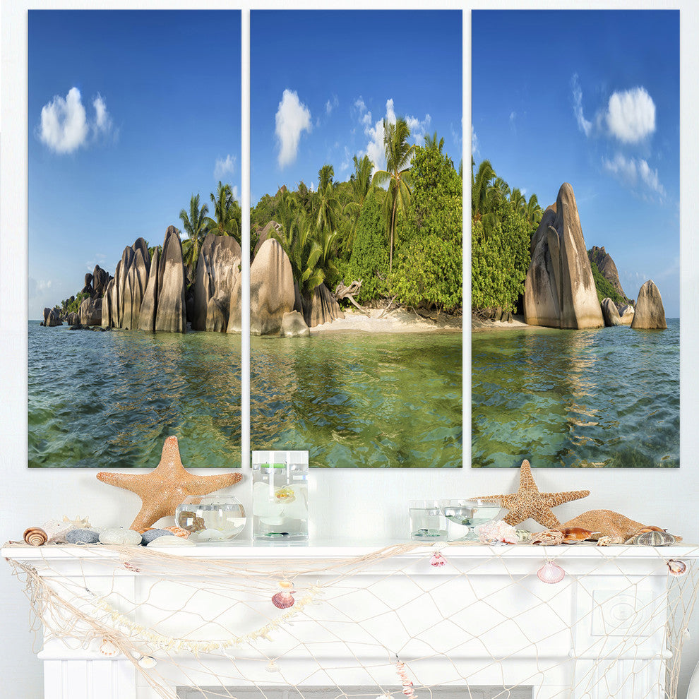"Anse Lazio Beach Seychelles Panorama" Wall Art, 3 Panels, 36"x28"