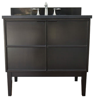 37" Single Vanity, Cappuccino Finish With Black Galaxy Top And Oval Sink
