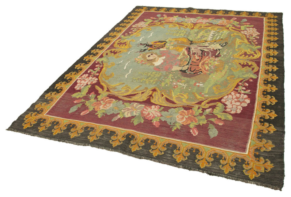 Rug N Carpet - Handmade Bessarabian 6' 3'' x 8' 6'' Vintage Floral Kilim Rug