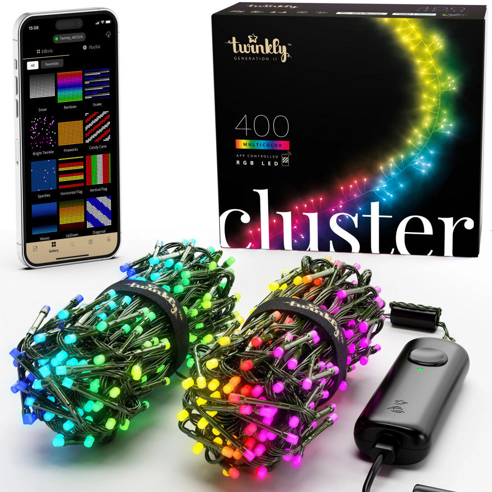 Twinkly TWC400STP-GUS App Controlled Cluster Light with 400 RGB LED Bulbs