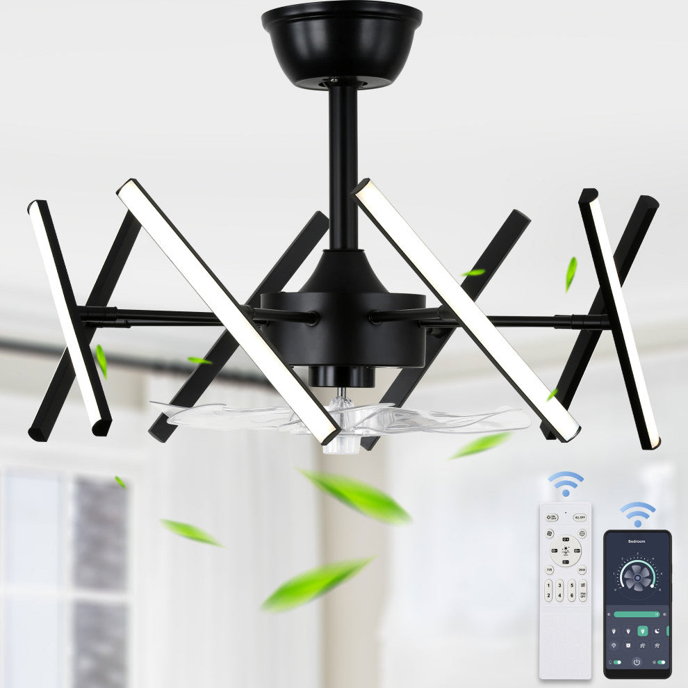 20" Matte Black Modern Ceiling Fan Light w Dimmable DIY Light