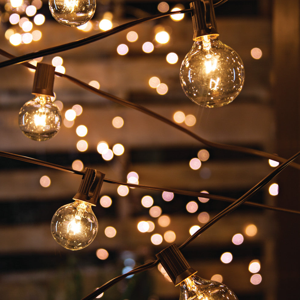Set of 2 20-ft Long Electric Patio Light Strings with 20 G40 Bulbs Each