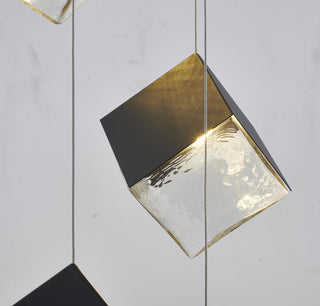 9-Light Black Cubed Chandelier With A Clear Distorted Glass Shades