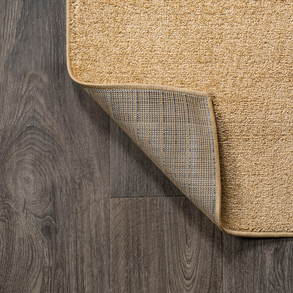 Haze Solid Low-Pile Runner Rug, Mustard, 3 X 5 Oval