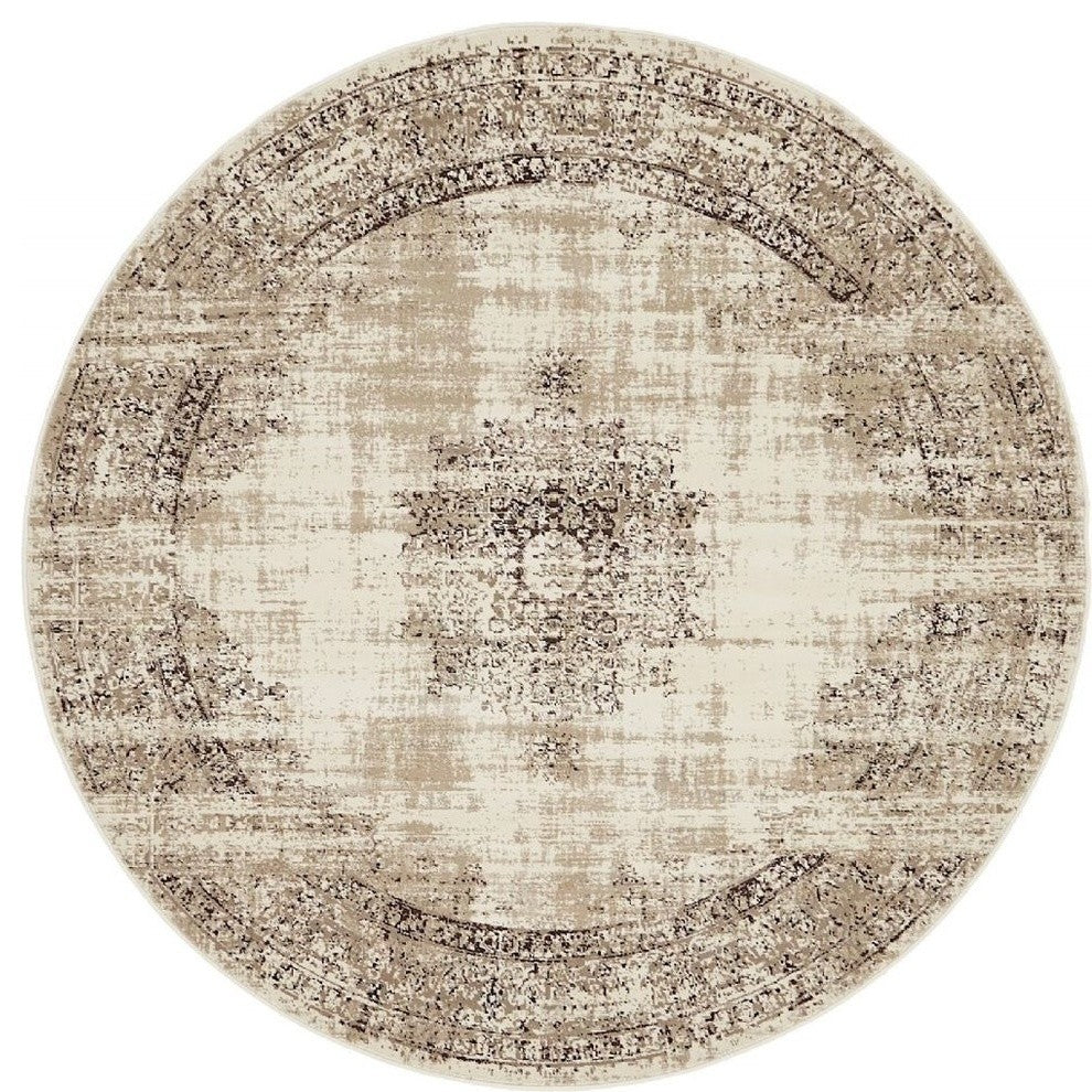 Traditional Newcastle 6' Round Creme Area Rug