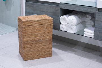 Artifacts Rattan Rectangular Hamper With Hinged Lid, Honey Brown