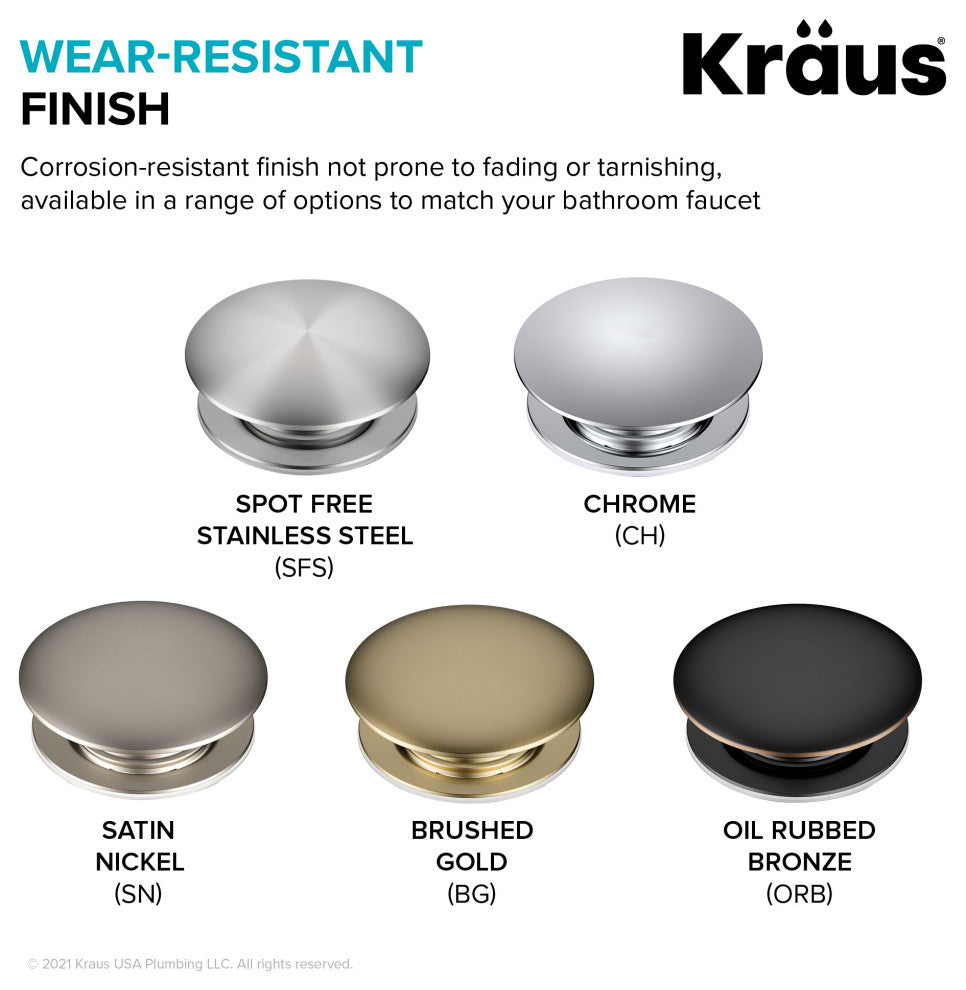KRAUS PU-11SFS Pop-Up Drain for Bathroom Sink with Overflow in Stainless Steel