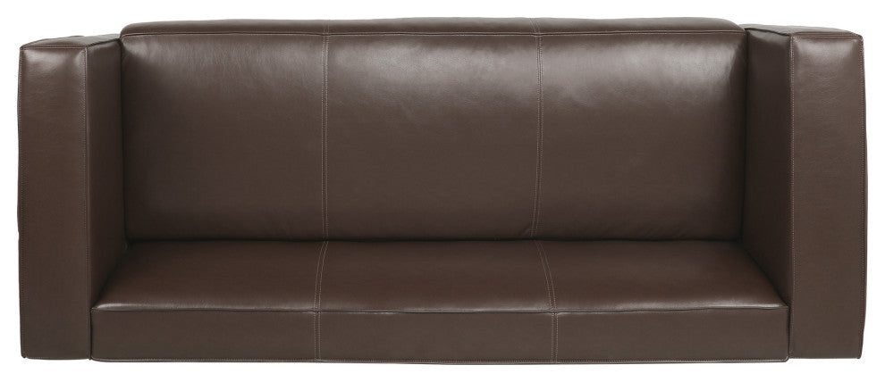 Minkler Contemporary Faux Leather 3 Seater Sofa, Dark Brown/Dark Walnut