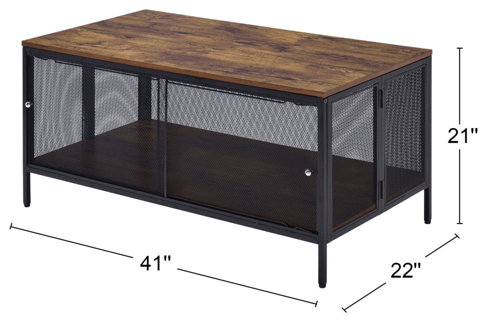 Wood Coffee Table With 1 Compartment, Antique Oak and Black