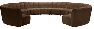 Infinity Channel Tufted Velvet Modular Chair, Brown, 11 Piece