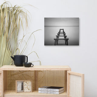 Soft Lake and Abandoned Pier Black and White Landscape Photo Canvas Art Print, 16" X 20"