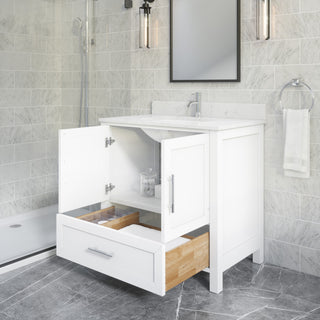 Boulder 36" Single Bathroom Vanity, White With Engineered Stone Top