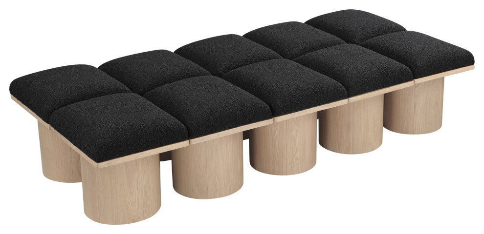 Pavilion Boucle Fabric Upholstered 10-Piece Modular Bench, Black, Natural Finish