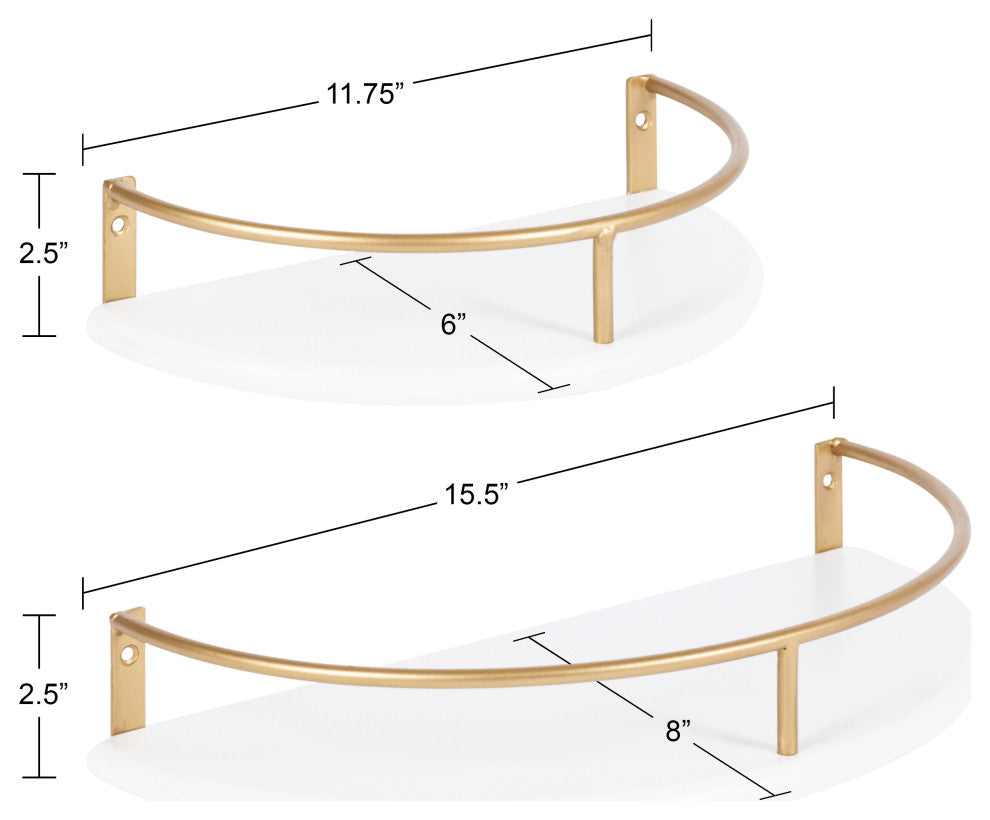 Camryn Semi Circle Shelf Set, White/Gold, 2 Piece