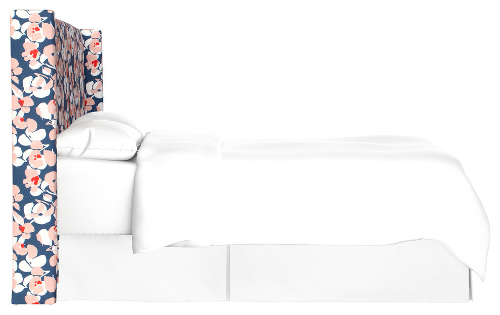 Remington Wingback Headboard, Color Block Floral Navy Blush, King