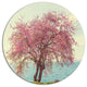 Pink Flowers On Lonely Tree, Landscape Round Wall Art, 36"