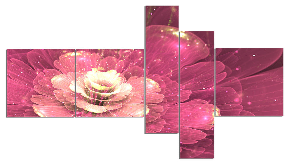 Abstract Fractal Purple Flower, Floral Art Canvas Print, 60"x32", 5 panels