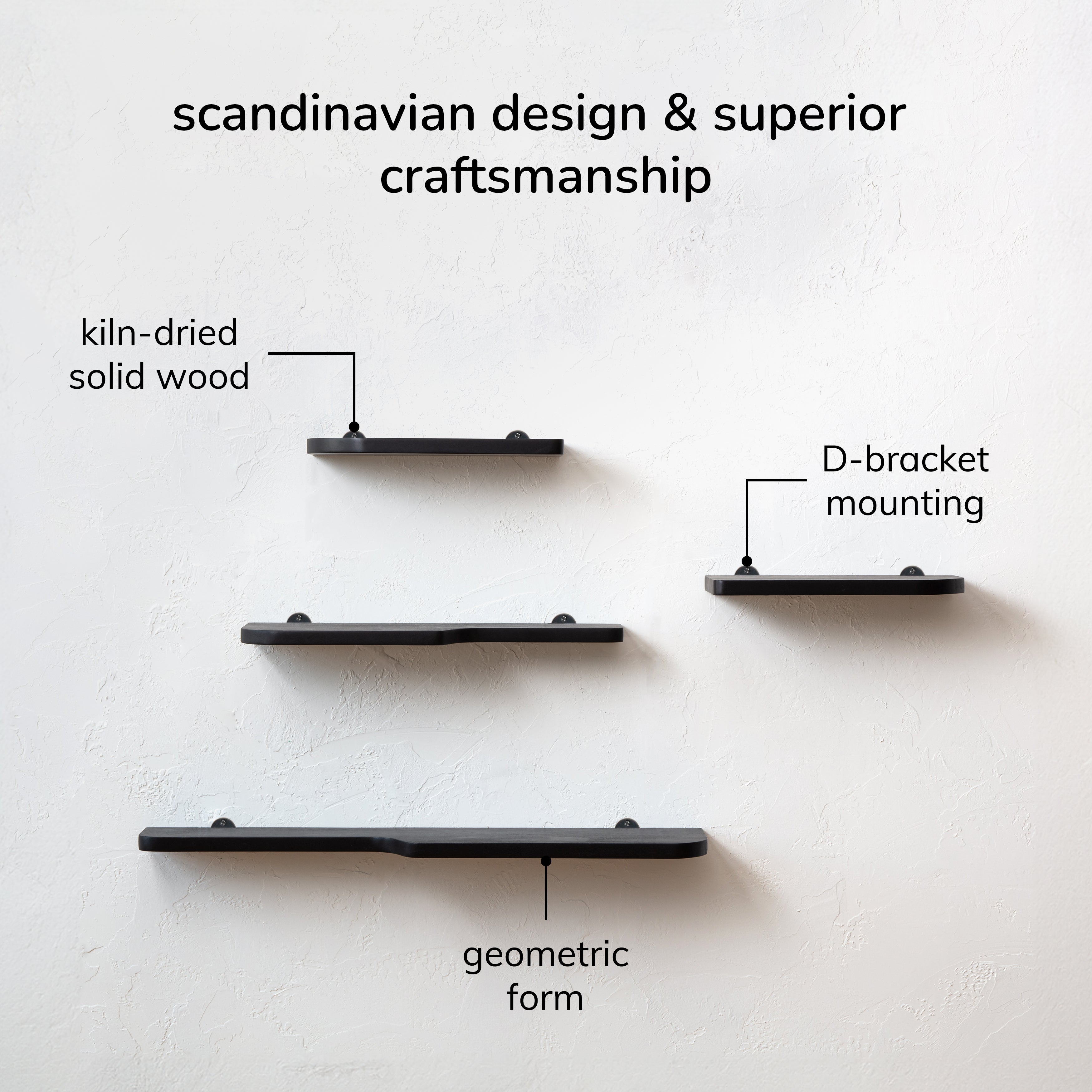 Dale Set of 4 Wall Mounted Shelves, Black