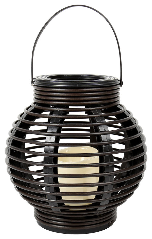 Plastic Rattan LED Candle Lantern, 8.5"x8.5", Black