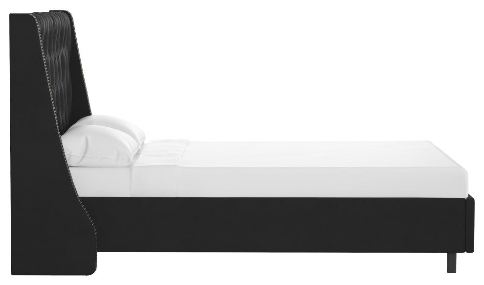 Williams Queen Nail Button Diamond Wingback Platform Bed, Velvet Black