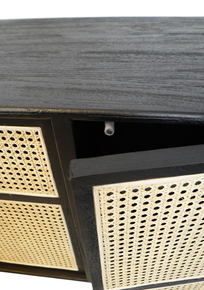Deco Black and Cane Sideboard