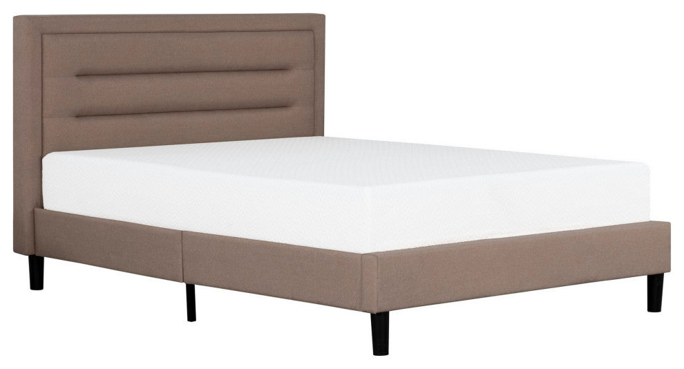 Benzara BM286437 Liam Queen Bed Brown Polylinen Horizontal Tufted Headboard