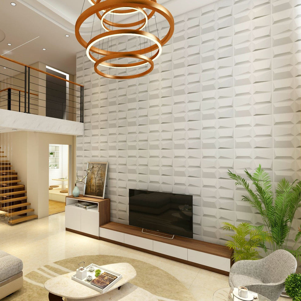 19.7" x 19.7" Art3d Interior 3D Wall Designs White 3D Wall Panels, Set of 12