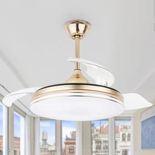 42" Modern Retractable Ceiling Fan with Light Kit and Remote Control 3 Blades, Gold, 42"