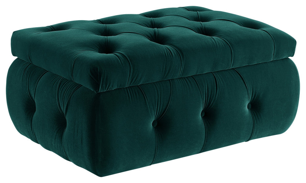 Rustic Manor Kenzley Ottoman, Upholstered, Velvet/Linen, Emerald Green