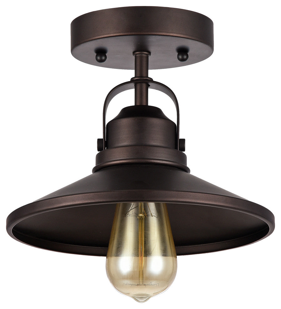 IRONCLAD, 1 Light Rubbed Bronze Semi-flush Ceiling Fixture, 9" Shade