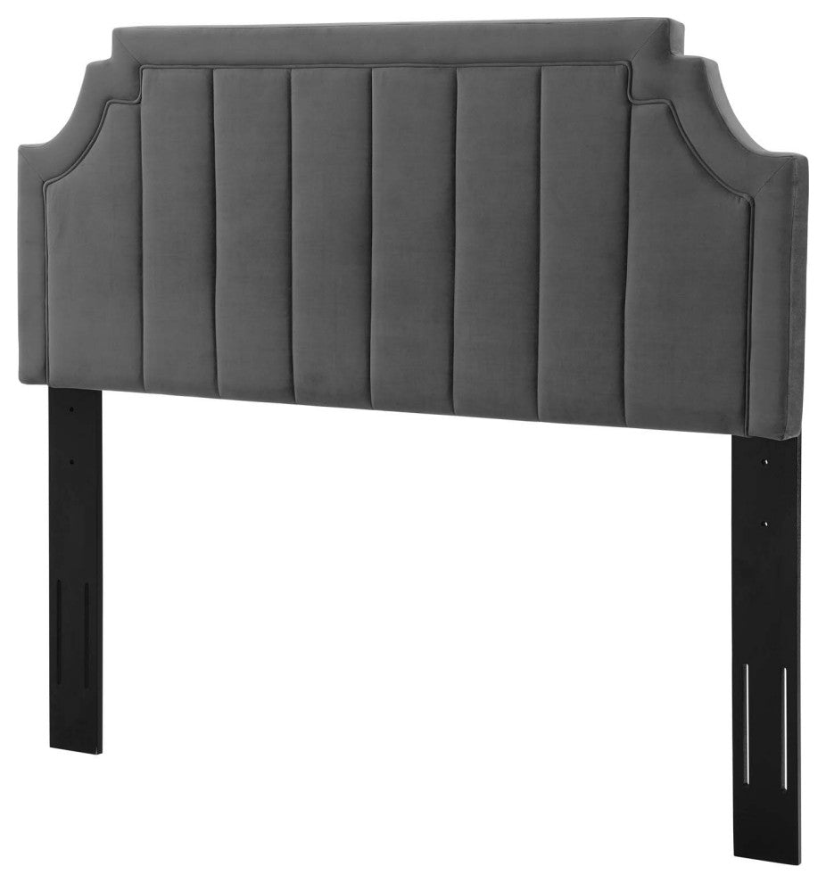 Tufted Headboard, Twin Size, Velvet, Dark Gray, Modern Contemporary