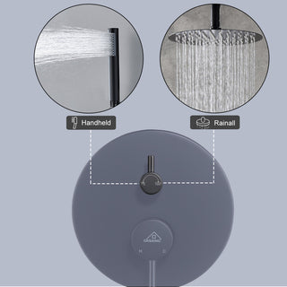 CASAINC 10" Round Wall Mounted Luxury Rain Shower System with Handheld Spray, Matte Black