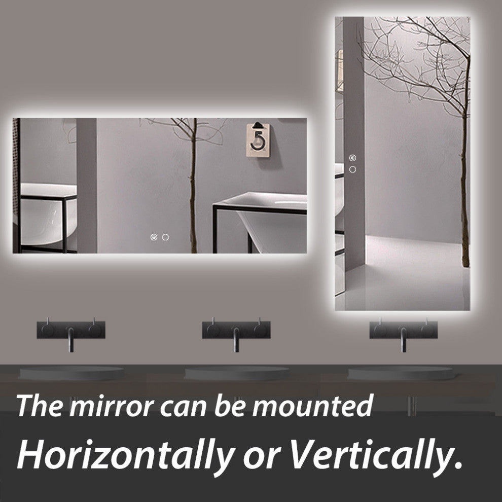 Backlit 3-Color LED Mirror for Bathroom, Anti-Fog Dimmable, 60x28