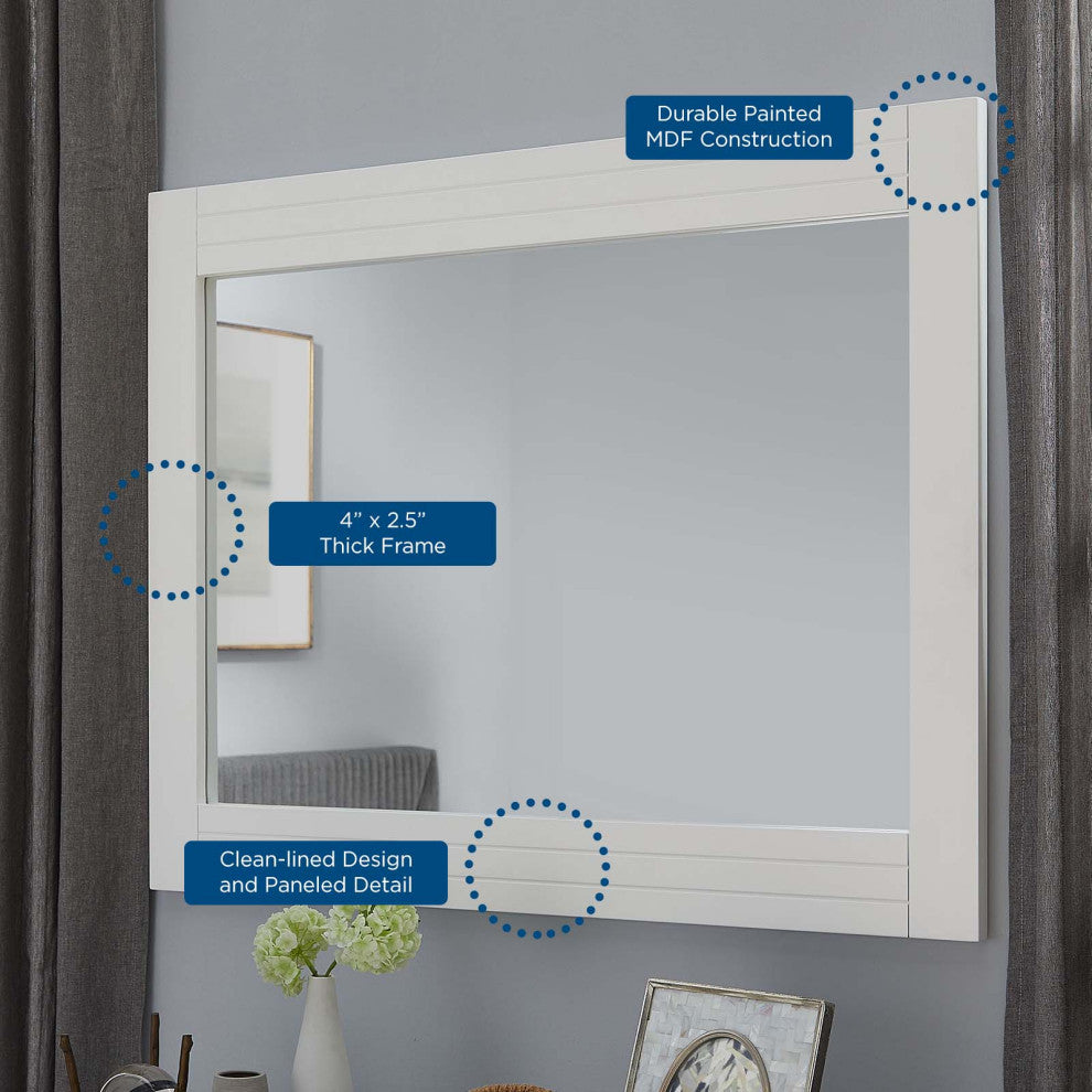 Dresser Drawer Chest Mirror Set, White, Wood, Modern, Mid Century Guest Suite
