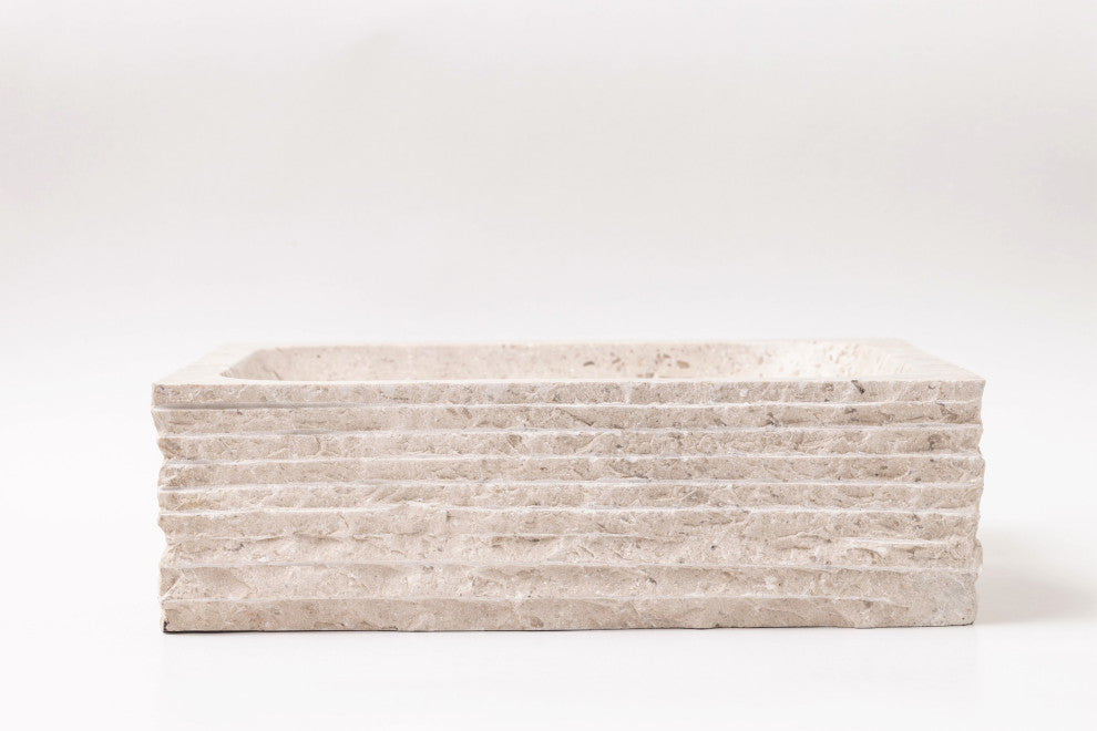 Natural Stone Vessel Bathroom Sink, Rustic Lerdo Marble