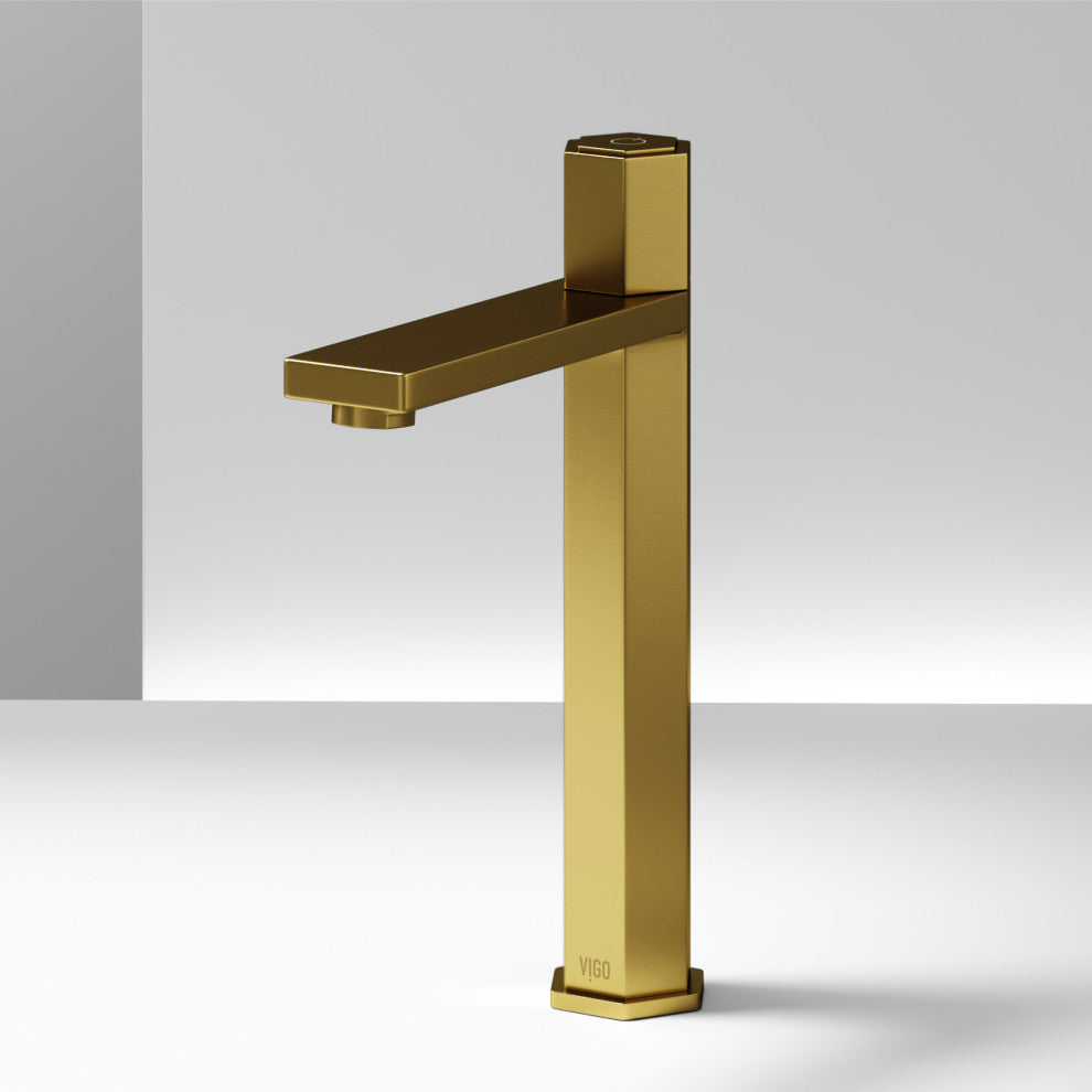 VIGO Nova 10" H Single Handle Single Hole Bathroom Vessel Faucet, Matte Brushed Gold