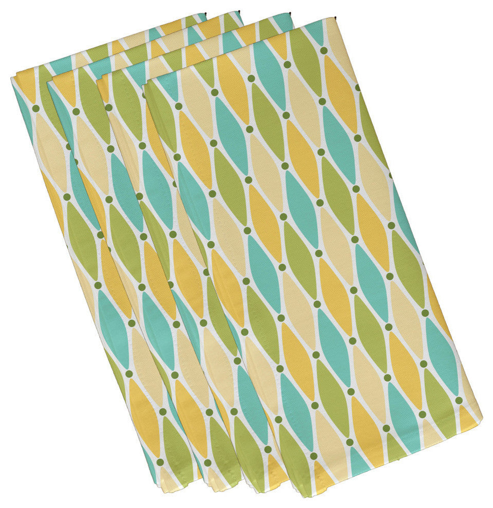 Wavy Splash, Geometric Print Napkin, Yellow, Set of 4