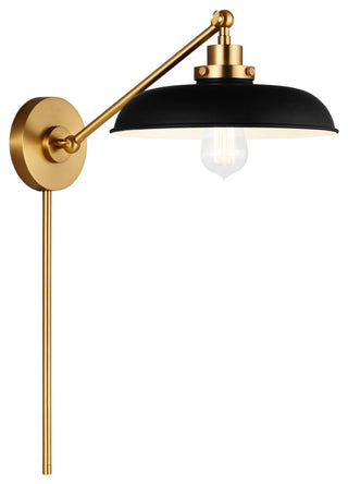 Wellfleet Single Arm Wide Task Sconce, Midnight Black and Burnished Brass