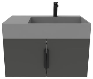 CastelloUSA Amazon 30" Right Wall Mounted Bathroom Vanity Set, Black, Gray Top, Black Handles