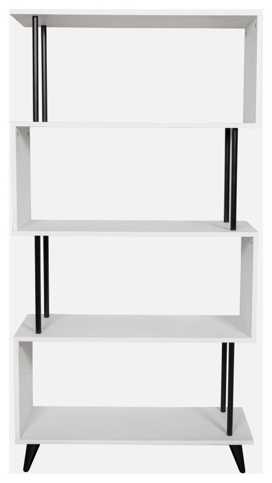 Danya B. Breuer 5-Tier White S-Shaped Bookcase With Black Hardware Accents