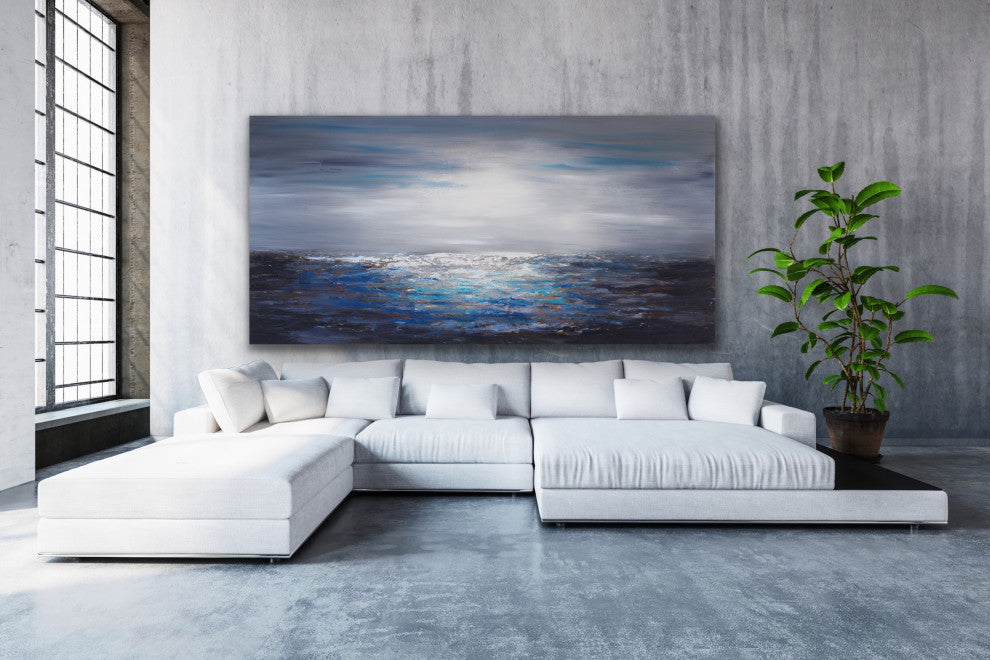 36x72" Blue coastal painting Large Modern contemporary beach art Wall Art Decor