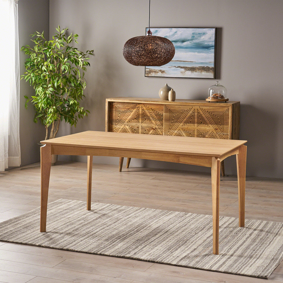 GDF Studio Grace Mid-Century 6-Seater Rubberwood With Walnut Veneer Dining Table, Natural Oak