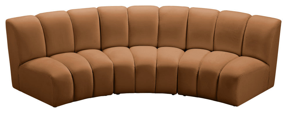Infinity Channel Tufted Velvet Modular Chair, Saddle, 3 Piece