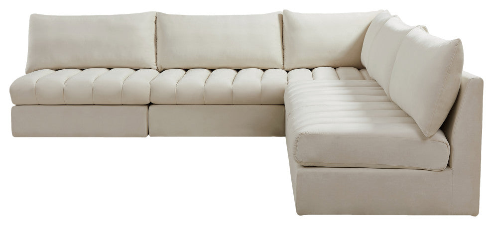 Jacob Velvet Upholstered 5-Piece L-Shaped Modular Sectional, Cream