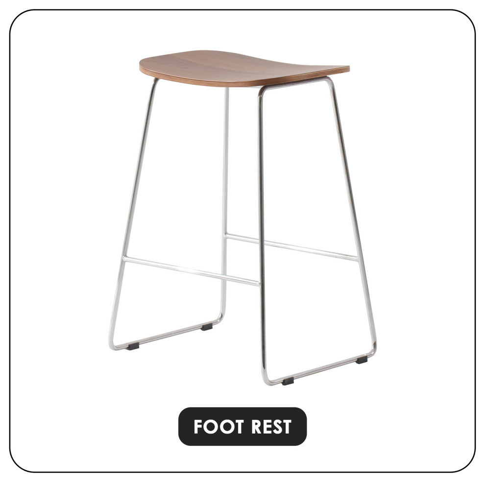 LeisureMod Melrose Modern Wood Counter Stool With Chrome Base, Walnut