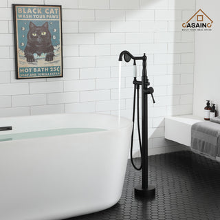 Single Handle Classical Freestanding Bathtub Faucet with Hand Shower Hand, Matte Black