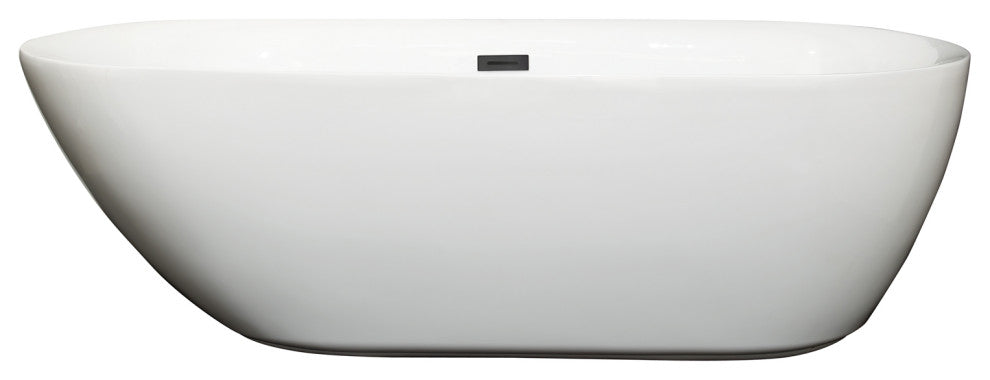 Melissa 71" Freestanding White Bathtub, Matte Black Drain and Overflow Trim