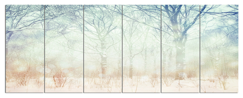 Winter with Foggy Forest, Landscape Canvas Art Print, 70"x28", 6 Panels