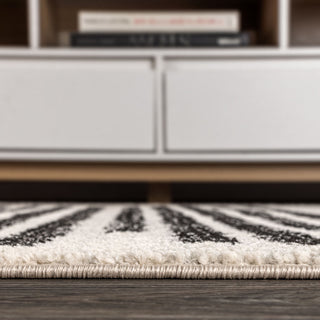 Khalil Modern Berber Stripe Area Rug, Cream/Black, 2 Ft. X 20 Ft.